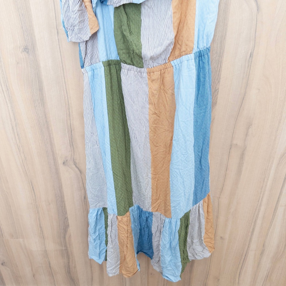 Lauren Conrad Tiered Maxi Dress XXL Stripe One Shoulder Cottage Coastal Boho - Picture 3 of 7
